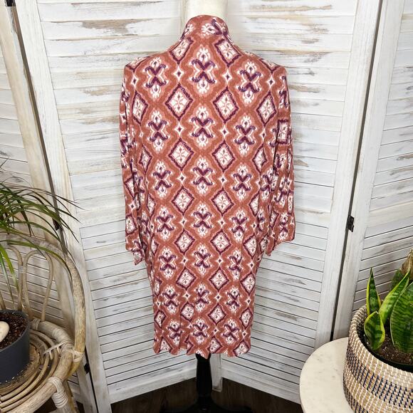 KNOX ROSE Women's Open Front Kimono Top Mauve Pink Diamond Print Med Large - Picture 10 of 12